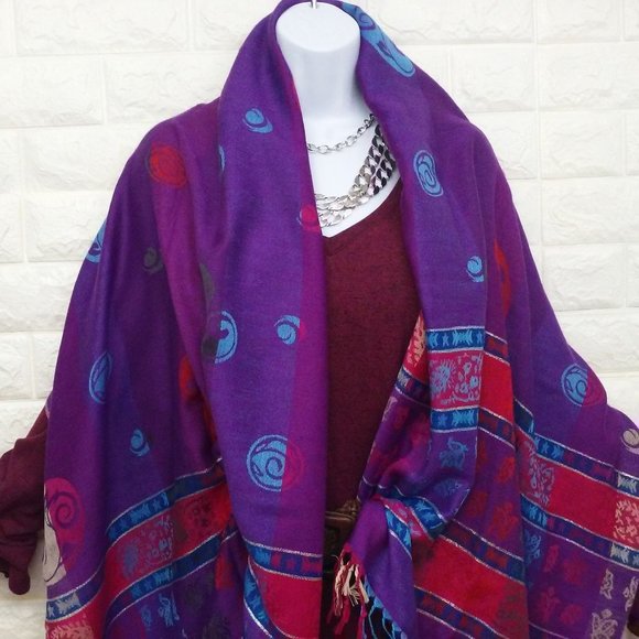 NWT Paisley Striped Floral Pashmina-style Scarf Wrap 27" x 70" Fringe Polyester - Picture 4 of 12